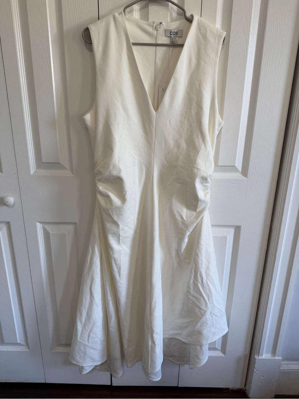 COS Sleeveless V-Neck Cinched Dress White Size Large NWT